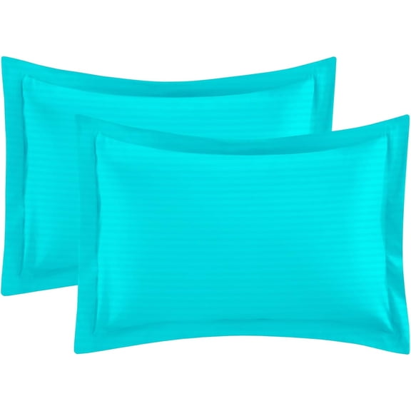 500 Thread Count Egyptian Cotton Pillow Shams, 2-Pack –Pillow Covers for Ultimate Comfort – Elegant Design with Central Envelope Closure, Standard Size (20" x 26") Turquoise Stripe