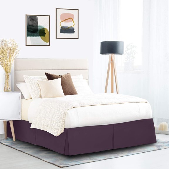 500 Thread Count Egyptian Cotton Split Corner Bed Skirt – 15-Inch Drop, Tailored Fit 1-PC Bed Skirt, Twin XL, Plum