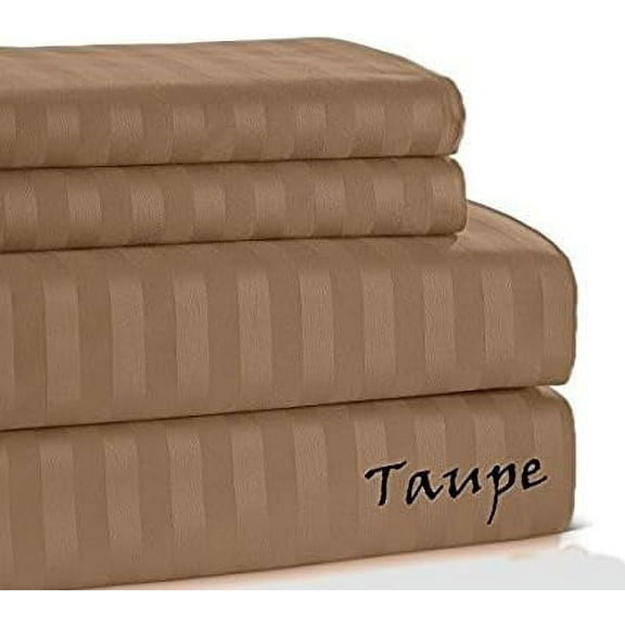 500 Thread Count Heavy Weight Fabric Sheet Set - - Queen Size - Striped COLORS Sheet Set - 4 Pieces - { Taupe } Fit Deep Pocket 21" Inches By KM LINEN