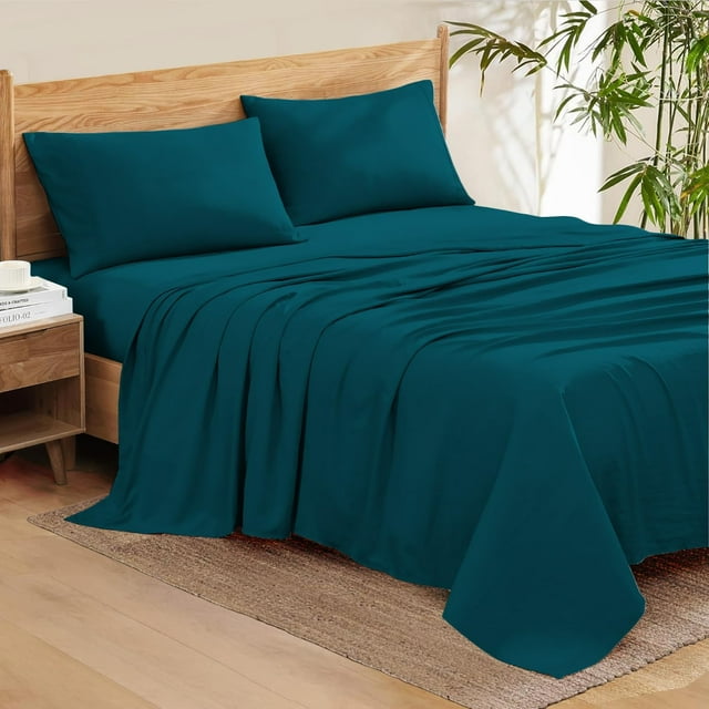 500-Thread Count Pure Egyptian Cotton Sheets, Full (54" x 75") Size Sheet Set, 4-PCs Sheet Set, Full Size, Fits 6-8" Deep Pocket Sheets, Bed Sheets, Teal