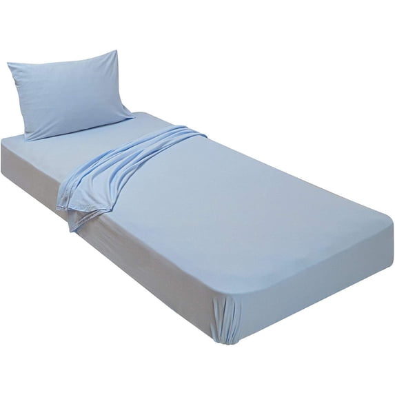 500 Threat Count 100 % Egyptian Cotton 4-Pcs Sheets for Cot Bunk Bed-Perfect for Narrow Twin/Cot Size/Rv Bunk/Guest Bed Replacement Deep 5-Inch Color Light Blue Solid Cot Size Sheets- 33" X 75"