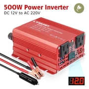 500 Watts Power Inverter for Vehicles, 12V DC to 110V AC Car Inverter Converter with 2 AC Outlets+2 USB Chargers, LED Display, Car Plug Adapter for Phone, Computer, RV, Camping & Home Red