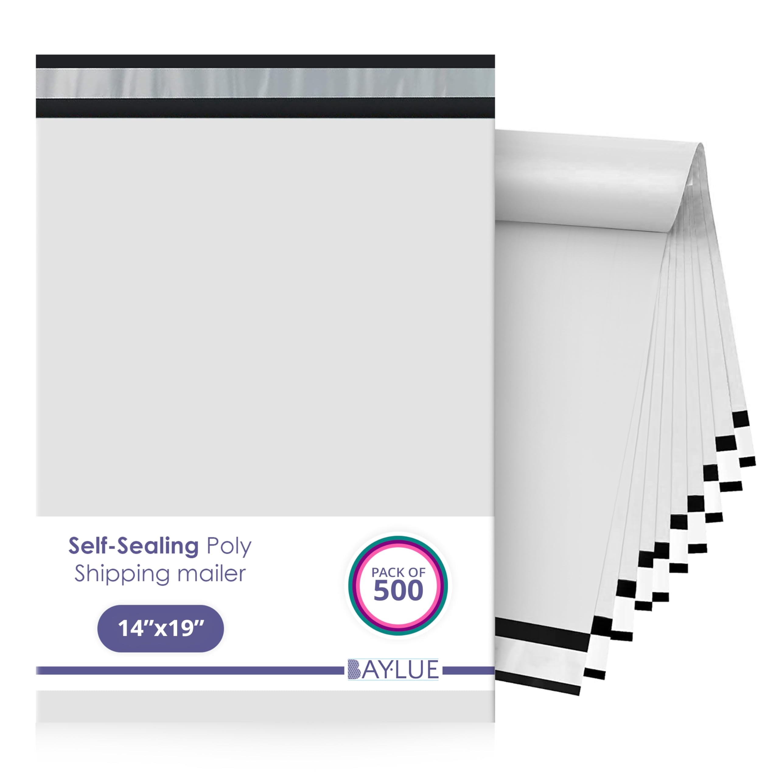 500 White Poly Mailers 14.5x19 Inches, Thick Self Seal Tamper Resistant Shipping Bags, Waterproof Lightweight Envelopes for Online Retail Clothing Delivery, White