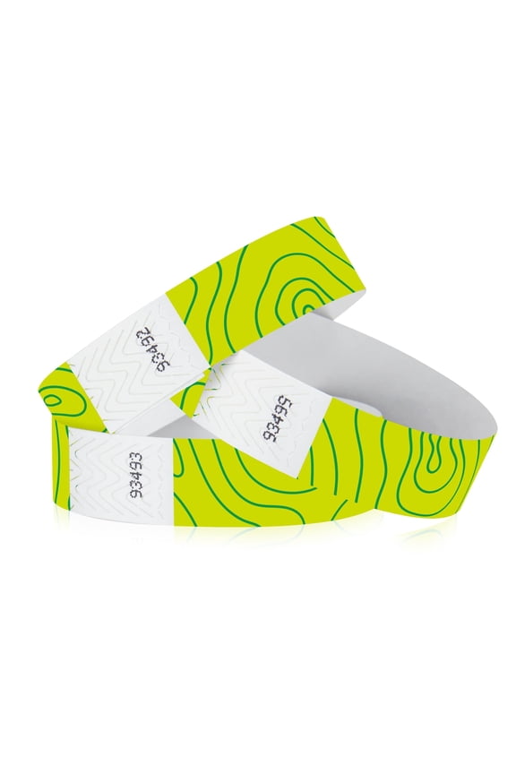 500 Tyvek WristCo Wristbands for Events | Green Topographic + | Water-proof Tamper-Proof Designs Prevents Reuse Premium Grade Bracelet for Hospitals & Medical ID, Party, VIP Identification, USA Mad