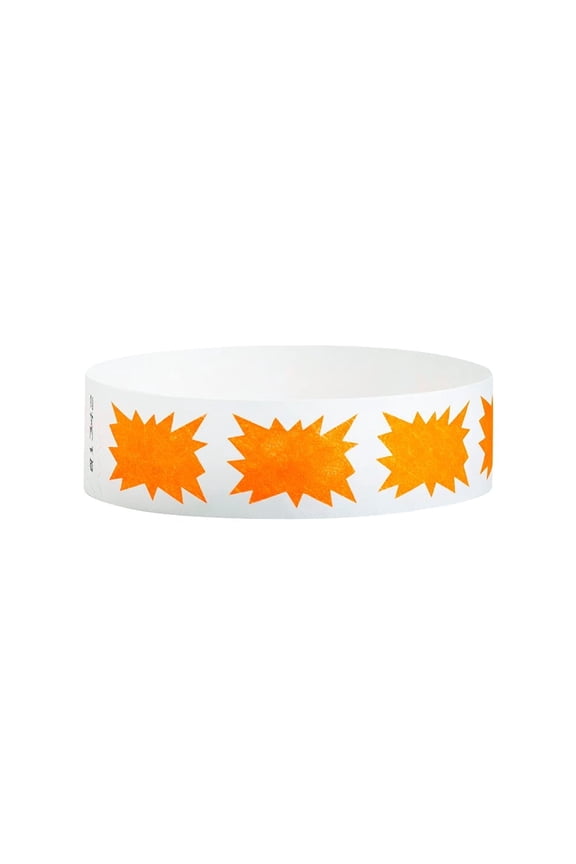 500 Tyvek WristCo Wristbands for Events | Orange Burst + | Water-proof Tamper-Proof Designs Prevents Reuse Premium Grade Bracelet for Hospitals & Medical ID, Party, VIP Identification, USA Made