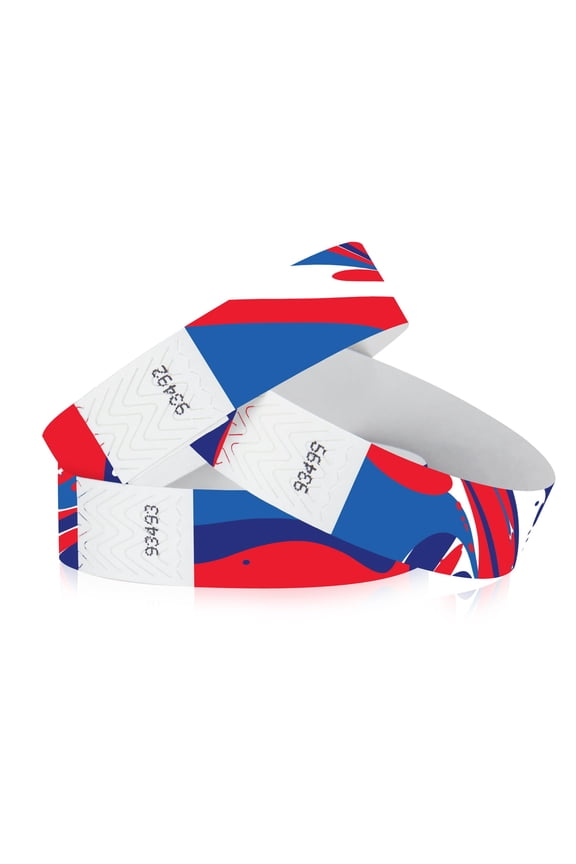 500 Tyvek WristCo Wristbands for Events | Red, White and Blue + | Water-proof Tamper-Proof Designs Prevents Reuse Premium Grade Bracelet for Hospitals & Medical ID, Party, VIP Identification, USA M