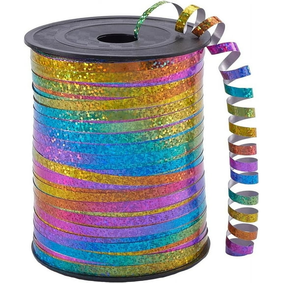 500 Yards 3/16" Curling Ribbon Balloon Ribbon Iridescent Shiny Metallic Laser Rainbow Holographic Crimped Thin Balloon String for Gift Wrapping Christmas Halloween Wedding Birthday DIY Decor DIY