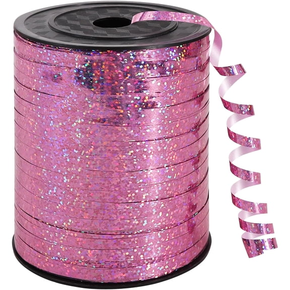 500 Yards Pink Ribbon Crimped Curling, Balloon String Shiny Metallic Roll for Gift Wrapping Ribbon Birthday Valentines Mother's Day Wedding Anniversary Party Decorations