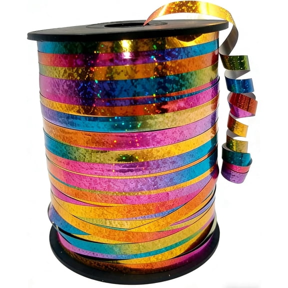 500 Yards Rainbow Laser Curling Ribbon 5mm Shiny Metallic Balloon String Curly Roll for Gift Wrapping, Party, Festival, Wedding, Birthday etc (Rainbow)