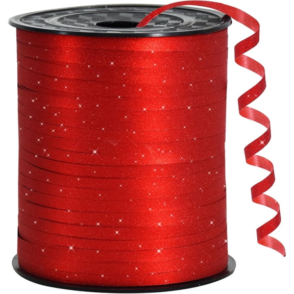 500 Yards Red Glitter Ribbon Curling Crimped, Glitter Ribbon Balloon String Shiny for Gift&Birthday Party Festival Art Craft Decor Florist Flowers Decoration