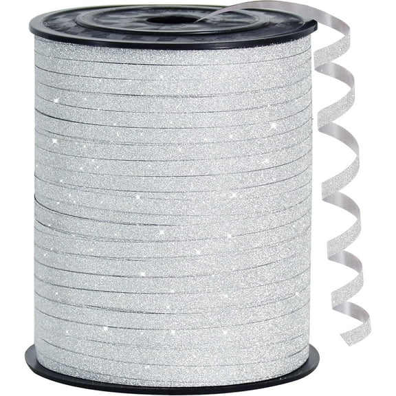 500 Yards White Glitter Ribbon Curling Crimped, Glitter Ribbon Balloon String Shiny for Gift Wrapping Ribbon for Birthday Party Festival Art Craft Decor Florist Flowers Decoration