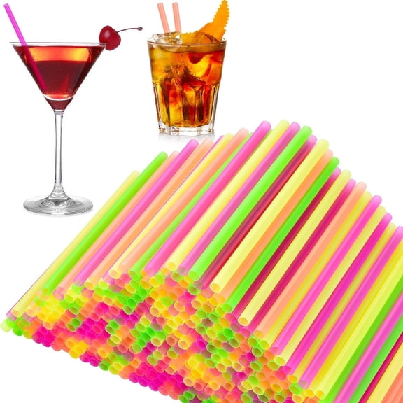 500 count 5 Inch Plastic Straws, 0.24" Diameter Colorful Neon Disposable Small Short Straws for Bar, Margarita, Coffee, Martini, , Milk, Club, Kitchen and Party