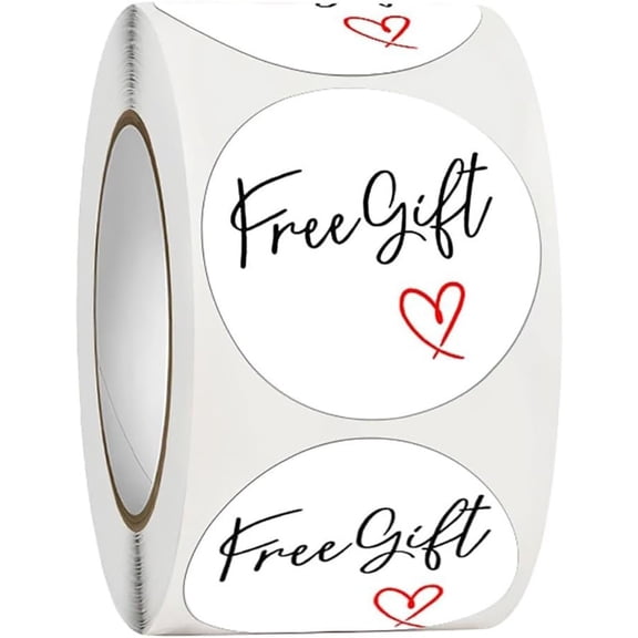 500 count Free Gifts Stickers 1 inch Self-Adhesive Round Labels Small Business Stickers Eye-Catching Packaging Label Stickers Labels for Envelopes Wrap Craft (White)