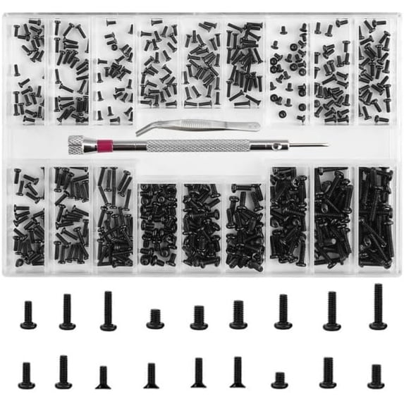 500 count Glasses Screws Repair Kit, M1.2 M1.4 M2 with Tweezers, Black ...