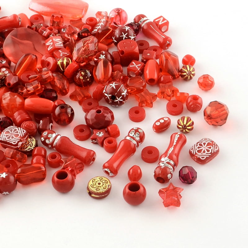 500 g Acrylic Beads Mixed Shapes Red 5.5~28x6~20x3~11mm Hole: 1~5mm