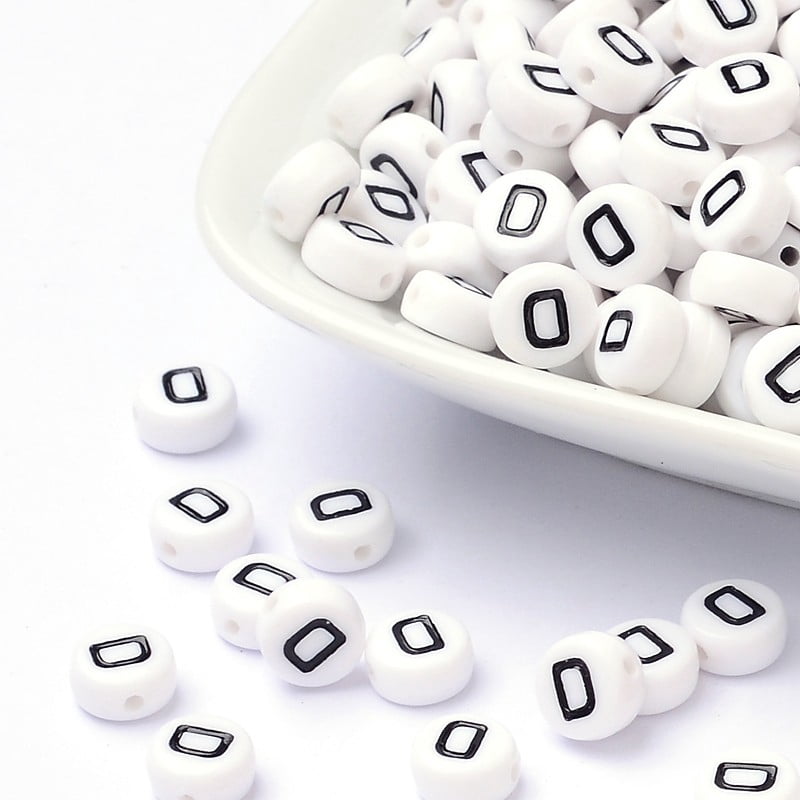 500 g Acrylic Beads with Horizontal Hole Letter Flat Round Letter.D 7x4mm Hole: 1mm 3500pcs/500g