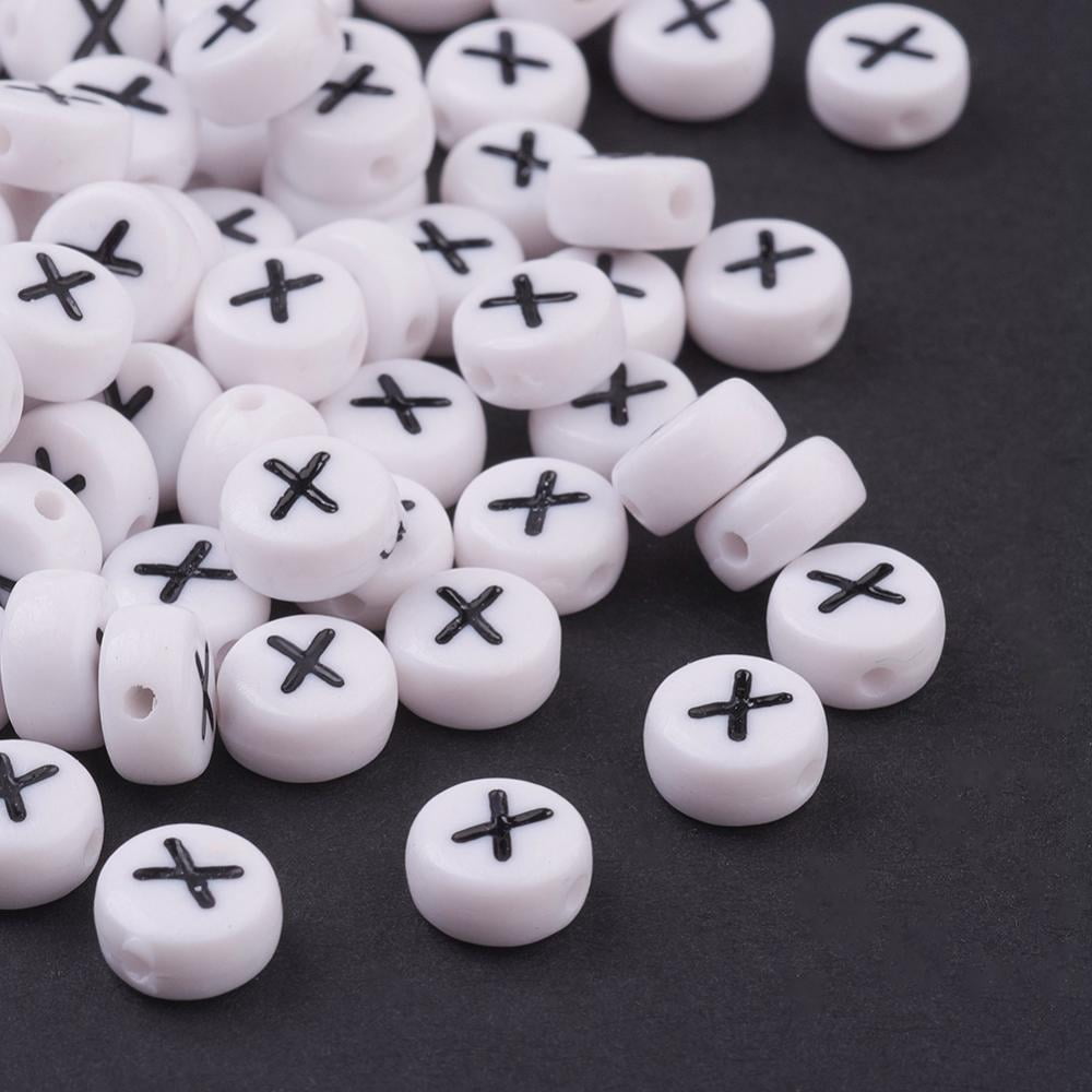 500 g Acrylic Beads with Horizontal Hole Letter Flat Round Letter X 7x4mm Hole: 1.2~1.8mm about 3500pcs/500g
