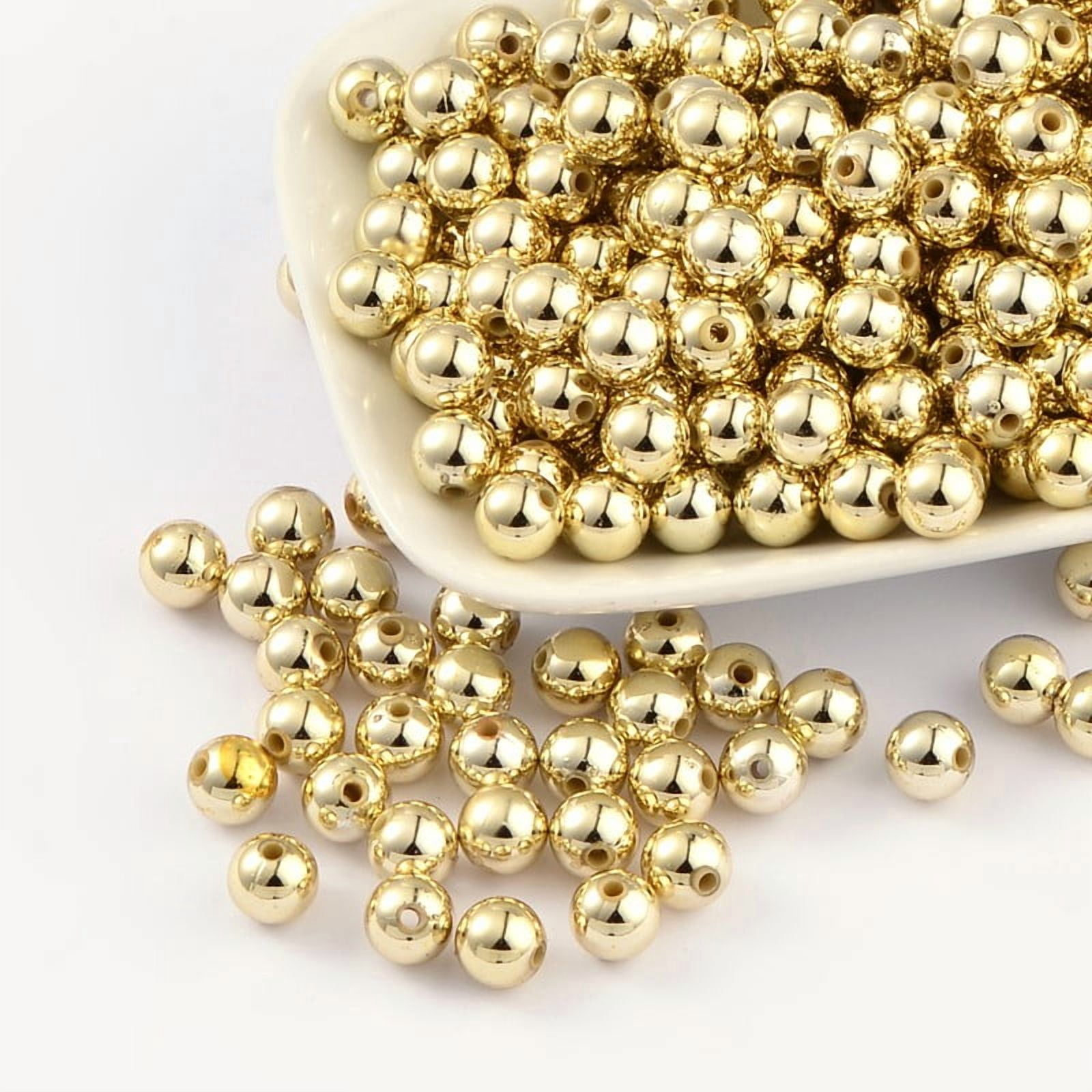 500 g Carnival Celebrations Mardi Gras Beads Plating Acrylic Beads Round Golden 8mm in diameter hole: 1.5mm 2000pcs/500g
