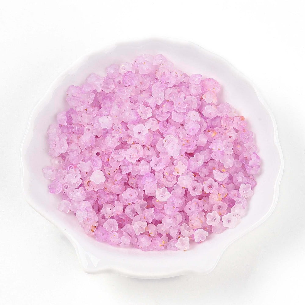 500 g Frosted Transparent Acrylic Beads Flower with golden Foil Plum 5.5~6x3mm Hole: 1.5mm 10860pcs/500g.