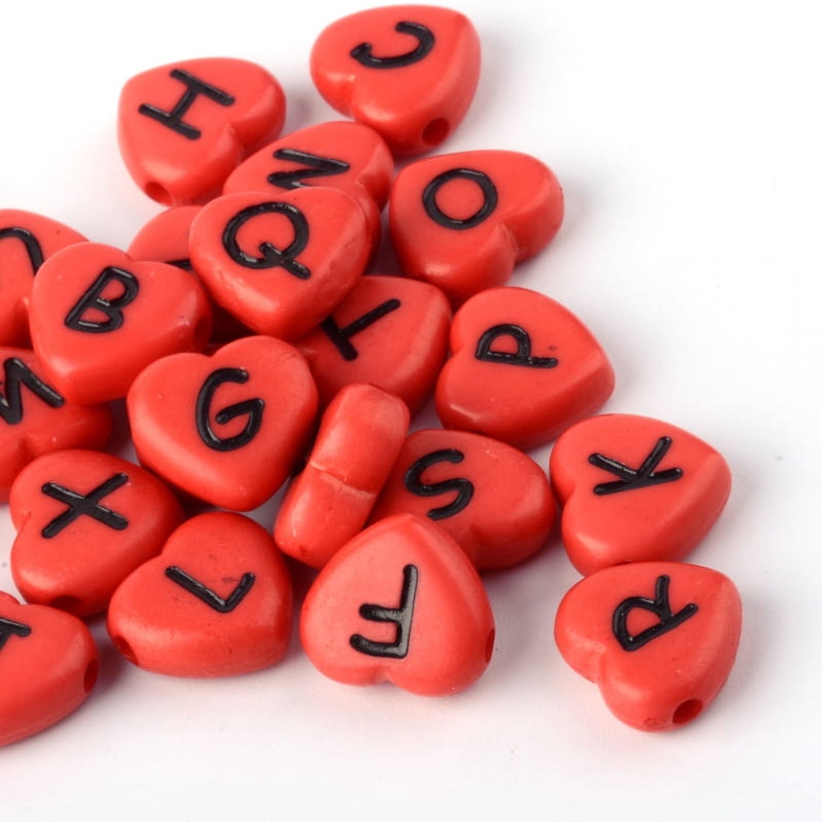 500 g Horizontal Hole Opaque Acrylic Beads Heart with Random Letters Crimson 10.5x11.5x4.5mm Hole: 2mm about 1200pcs/500g