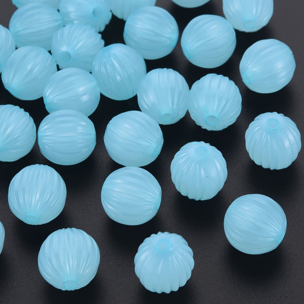 500 g Imitation Jelly Acrylic Beads Corrugated Beads Round Light Sky Blue 14x13mm Hole: 2.5mm 356pcs/500g