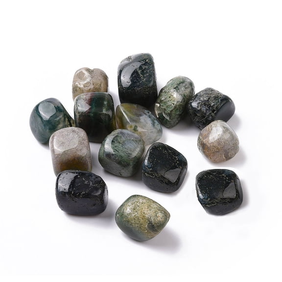 500 g Natural Moss Agate Beads Tumbled Stone Healing Stones for 7 Chakras Balancing Therapy Vase Filler Gems No Hole/Undrilled Nuggets 17~30x17~24x11~20mm 37pcs/500g