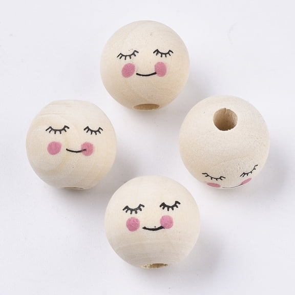 500 g Natural Wood European Beads Printed Large Hole Beads Round Old Lace 15~16mm Hole: 4mm 380pcs/500g