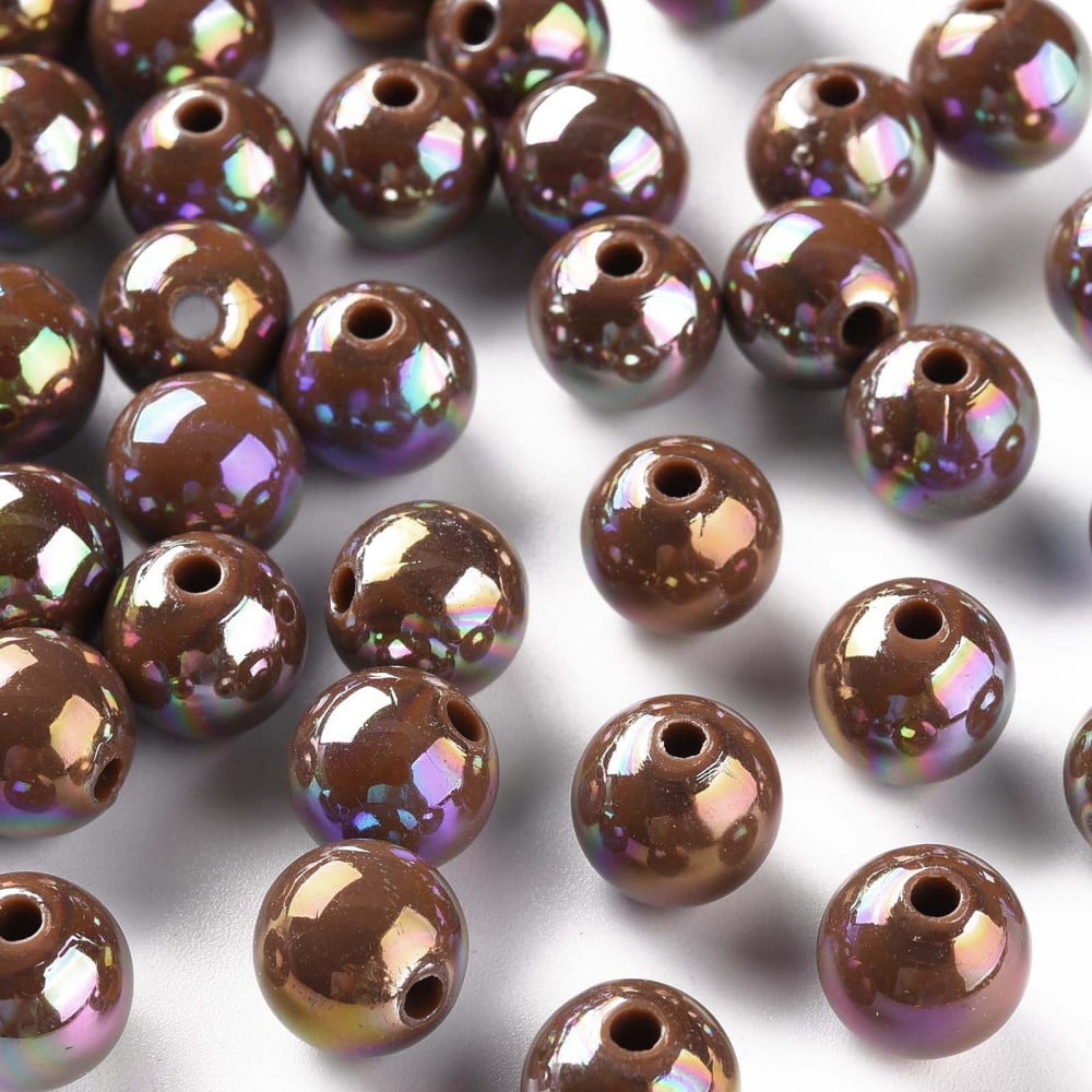 500 g Opaque Acrylic Beads AB color Plated Round Camel 10x9mm Hole: 2mm 940pcs/500g