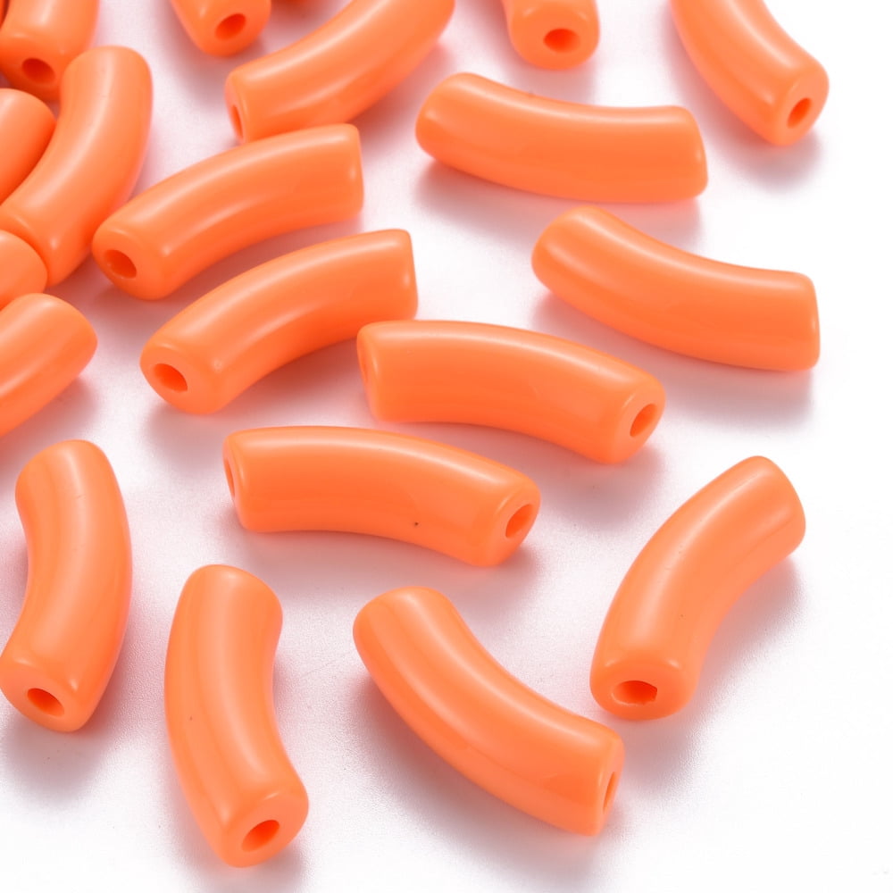 500 g Opaque Acrylic Beads Curved Tube Coral 36x13.5x11.5mm Hole: 4mm 133pcs/500g