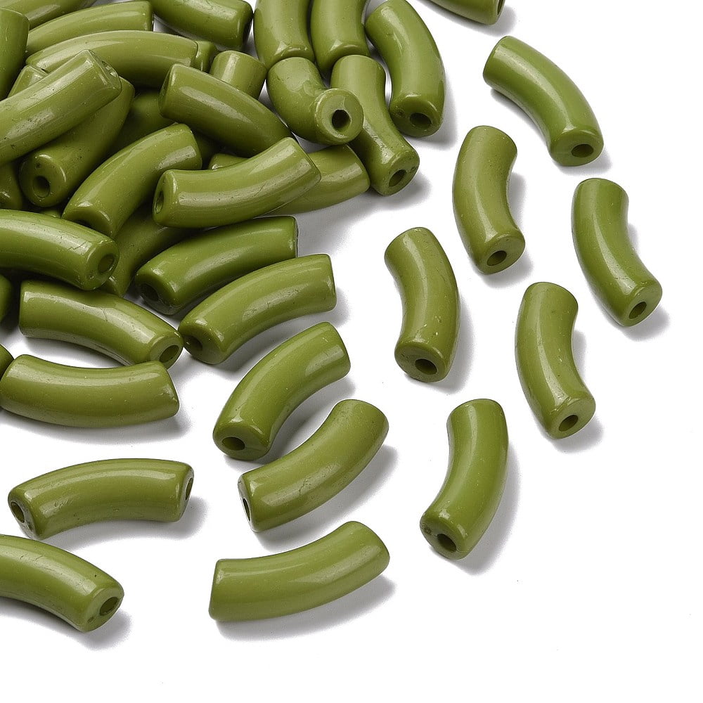 500 g Opaque Acrylic Beads Curved Tube Olive Drab 34.5x13x11mm Hole: 3.5mm 155pcs/500g