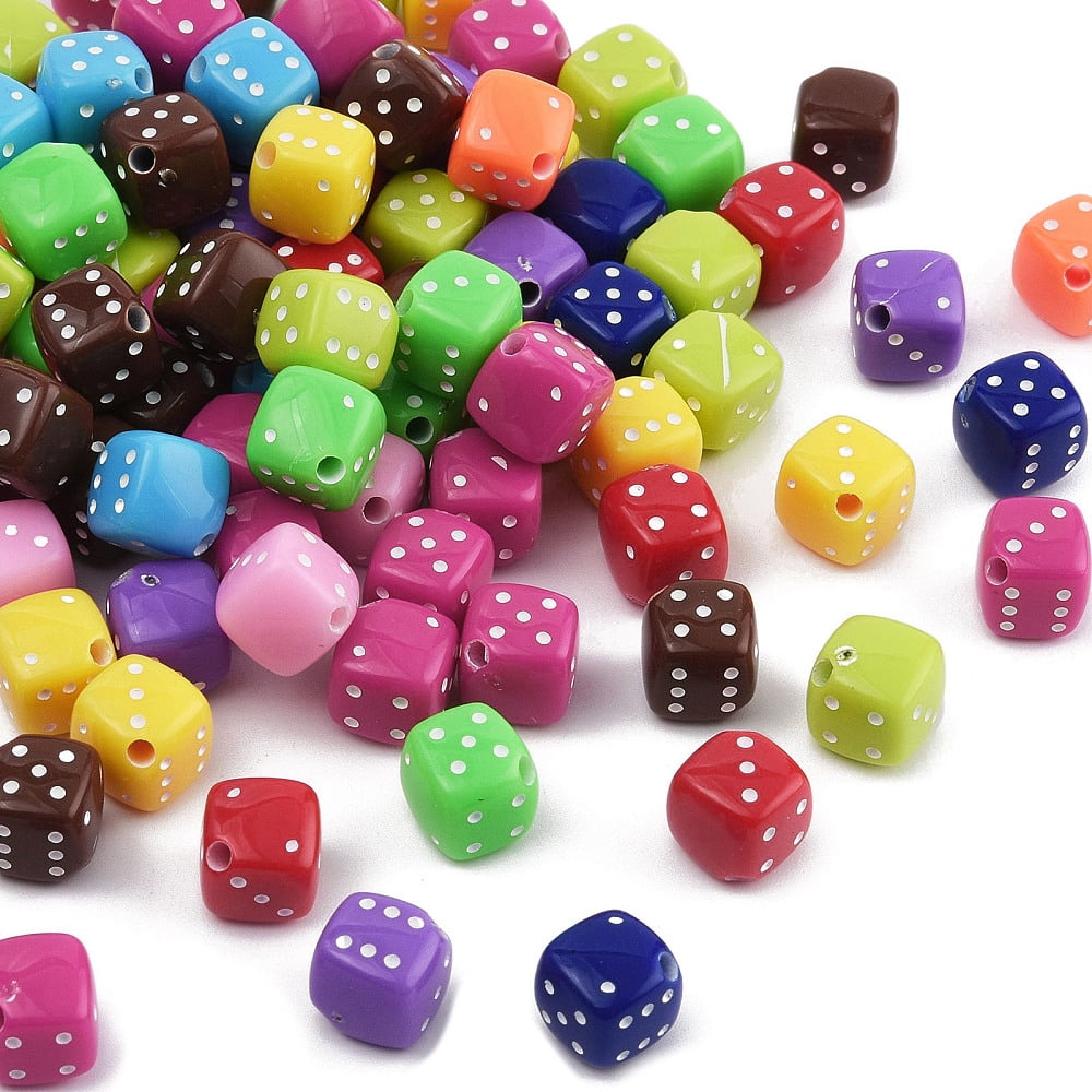 500 g Opaque Acrylic Beads Dice Mixed color 9.5x9.5x10mm Hole: 1.8mm 1111pcs/500g