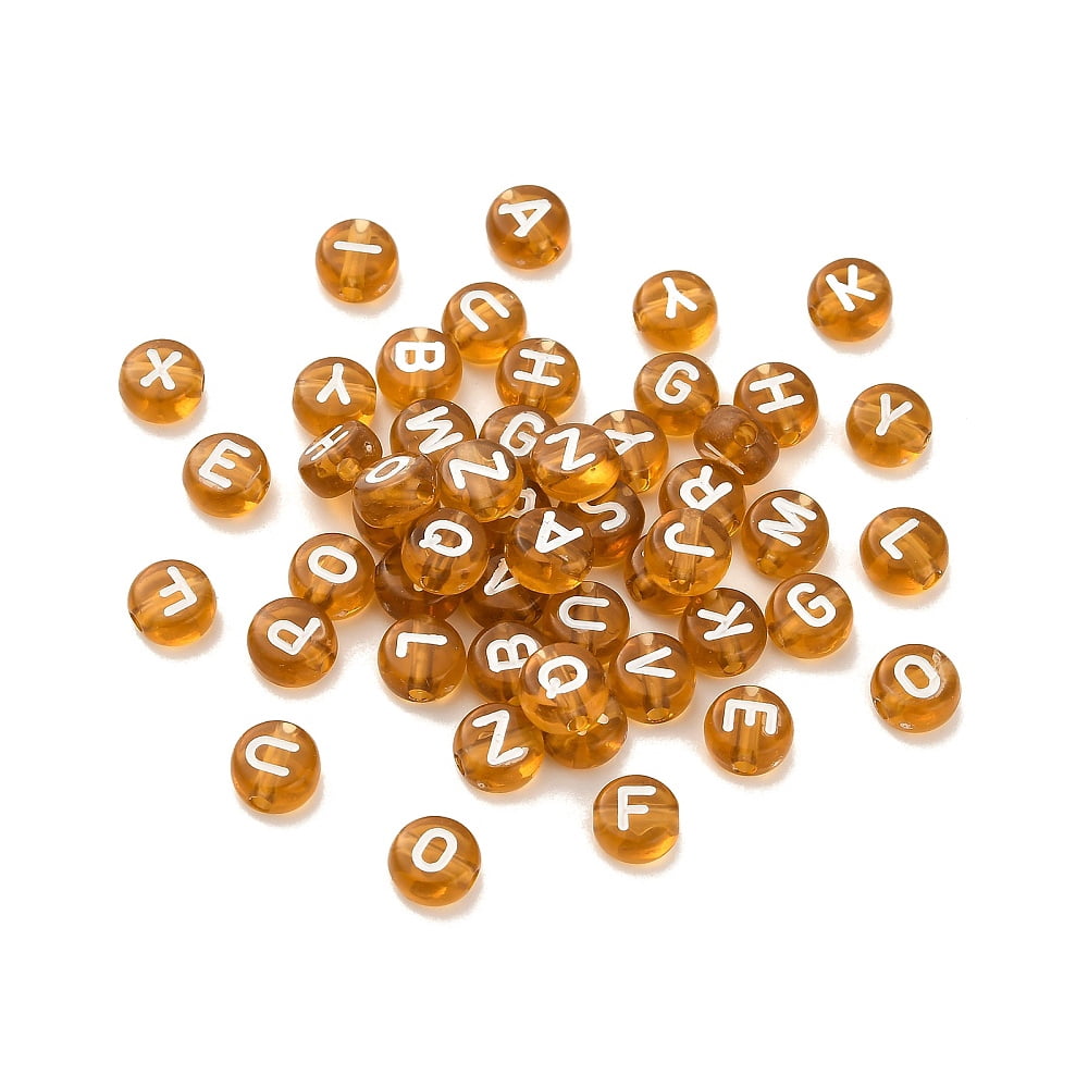 500 g Opaque Acrylic Beads Flat Round with Letter Chocolate 7x4mm Hole: 1.6mm about 3846pcs/500g