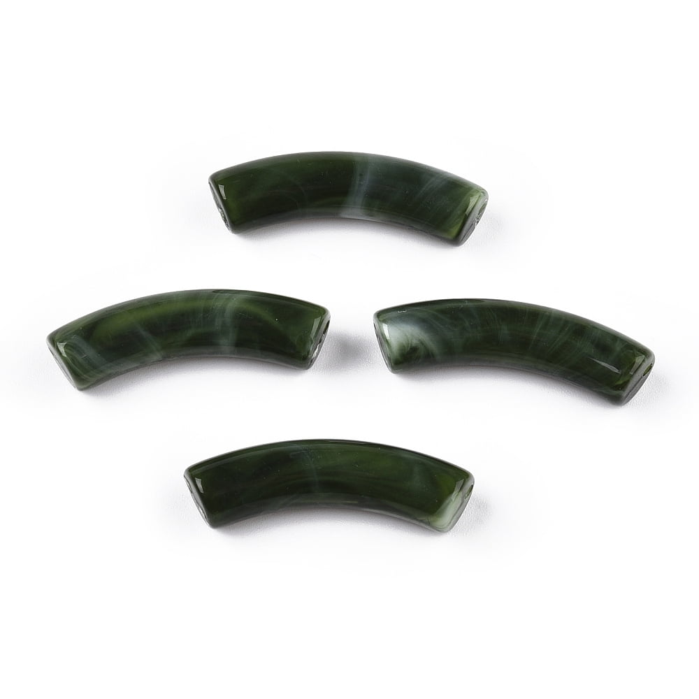 500 g Opaque Two Tone color Acrylic Beads Curved Tube Dark Green 33x10.5x8mm Hole: 1.6mm