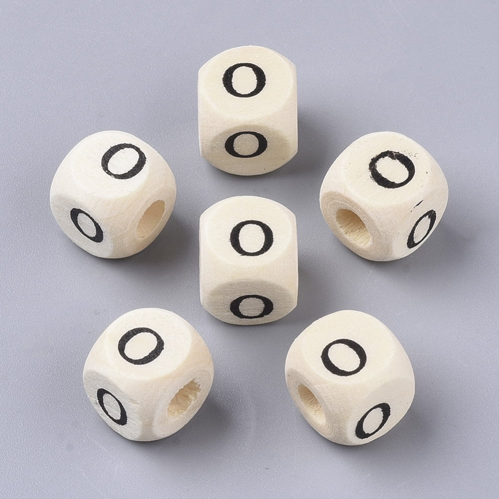 500 g Printed Natural Wood Beads Horizontal Hole Cube with Initial Letter PapayaWhip Letter.O 10x10x10mm Hole: 3.5mm 1000pcs/500g