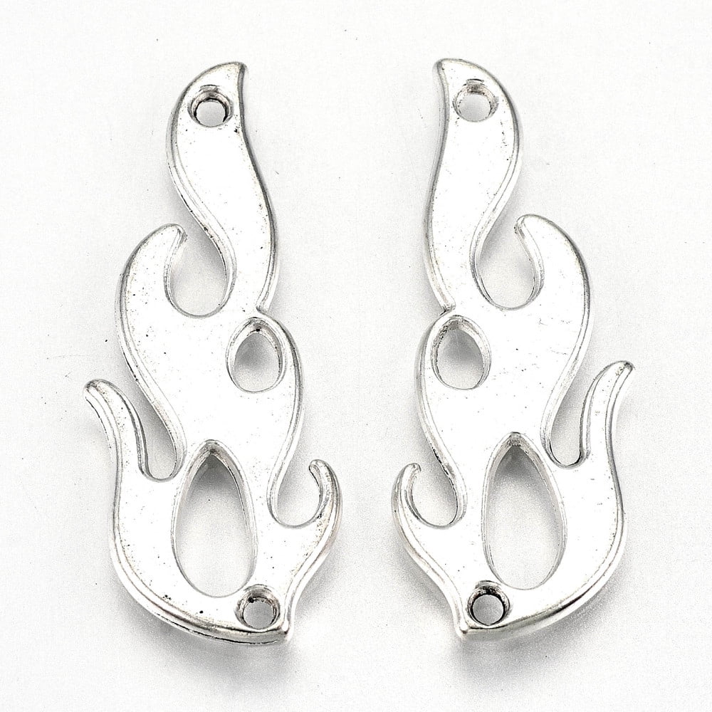 500 g Tibetan style Alloy Links/Connector Lead Free Cadmium Free Fire Shape Antique Silver 30x11x1.5mm Hole: 1.2mm 305pcs/500g