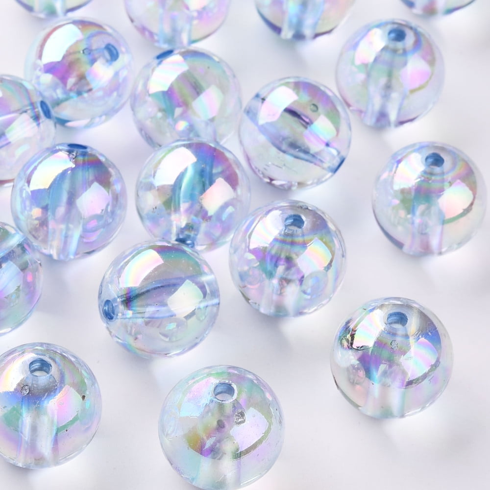 500 g Transparent Acrylic Beads AB Color Plated Round Cornflower Blue 20x19mm Hole: 3mm 111pcs/500g