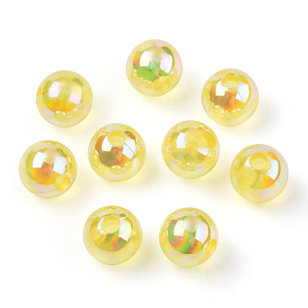 500 g Transparent Acrylic Beads AB Colors Plated Round Champagne Yellow 8mm Hole: 2mm 2100pcs/500g