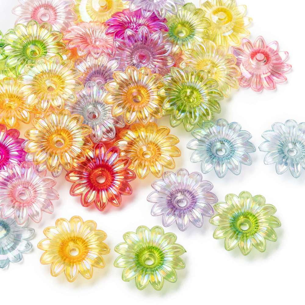 500 g Transparent Acrylic Beads AB color Flower Mixed color 34x34x9mm Hole: 4mm 260pcs/500g