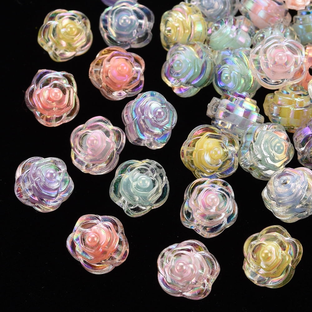 500 g Transparent Acrylic Beads Bead in Bead AB color Flower Mixed color 11.5x11x10.5mm Hole: 2mm 826pcs/500g