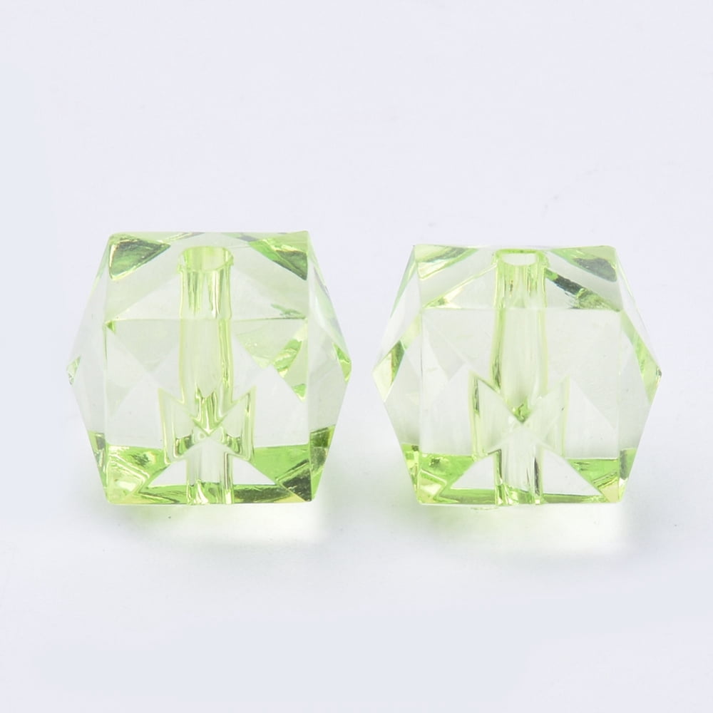 500 g Transparent Acrylic Beads Faceted Cube Lawn Green 10x10x8mm Hole: 1.5mm about 900pcs/500g