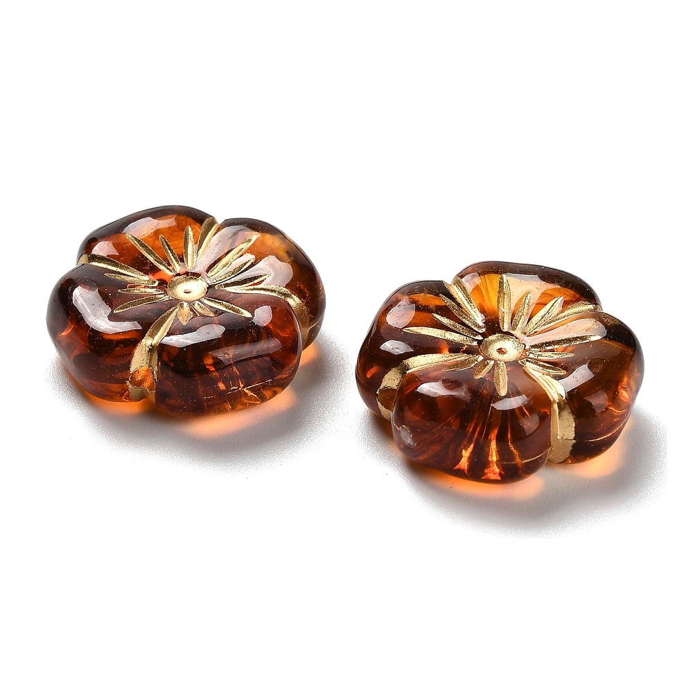 500 g Transparent Acrylic Beads Flower Golden Metal Enlaced Camel 19.5x19.5x7mm Hole: 1.8mm 230pcs/500g