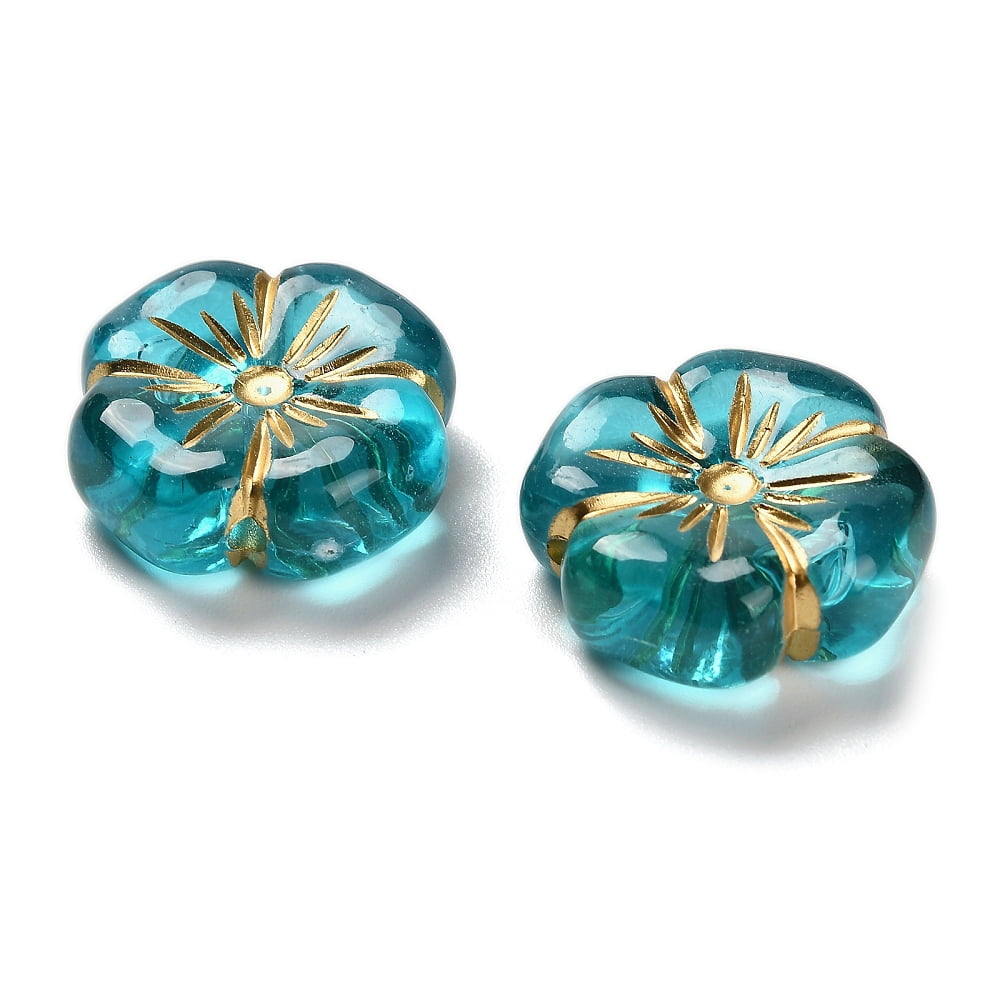 500 g Transparent Acrylic Beads Flower Golden Metal Enlaced Dark Cyan 19.5x19.5x7mm Hole: 1.8mm 230pcs/500g