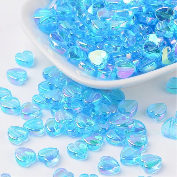 500 g Transparent Acrylic Beads Heart Deep Sky Blue AB Size: 8mm wide 3mm thick hole: 1mm 2800pcs/500g
