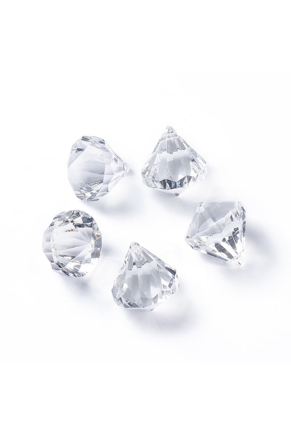 500 g Transparent Acrylic Faceted Diamond Pendants Clear 31x28mm Hole: 3mm 52pcs/500g
