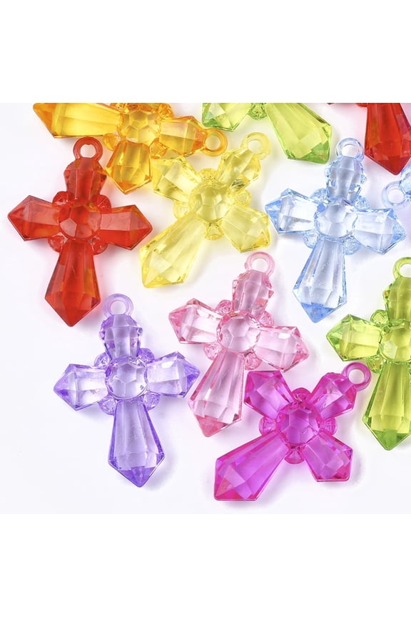500 g Transparent Acrylic Pendants Faceted Cross Mixed color 45x32.5x9mm Hole: 2.5mm about 160pcs/500g