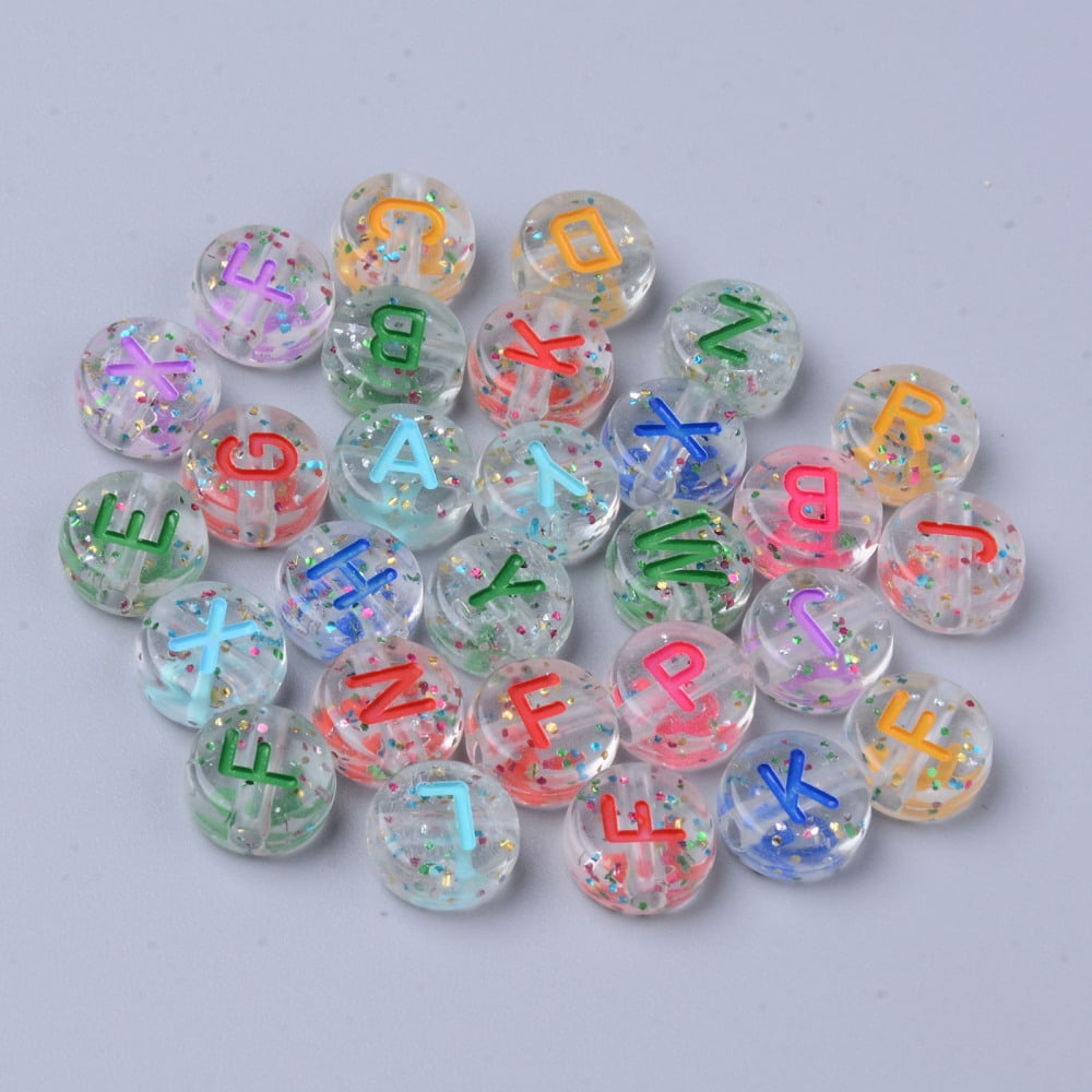 500 g Transparent Clear Acrylic Beads Flat Round with Random Letters Mixed Color 10x4.5mm Hole: 2mm about 1580pcs/500g