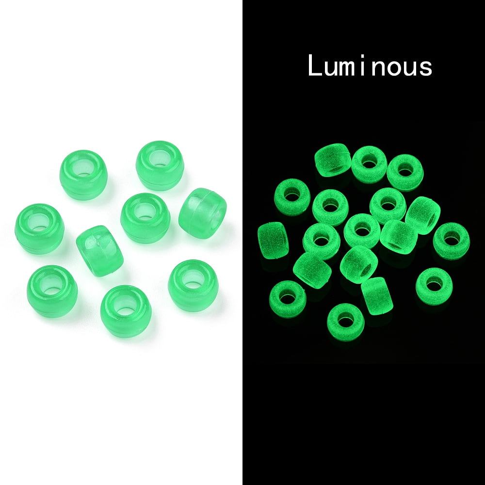 500 g Transparent & Luminous Plastic Beads Frosted Crow Beads Pony Beads Glow in the Dark Barrel Spring Green 9x6mm Hole: 3.8mm about