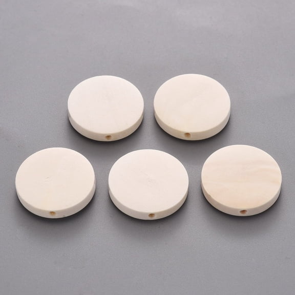 500 g Wooden Beads Undyed Flat Round Antique White 15x4mm Hole: 1.2~1.6mm 1065pcs/500g