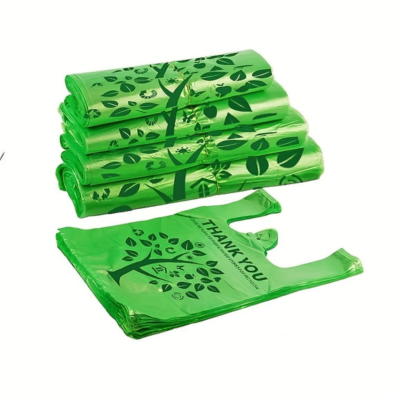 500 green, thank you bags, reusable grocery shopping bags, and disposable supermarket bags for small businesses, groceries, and shopping