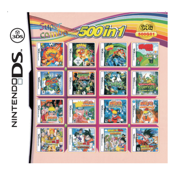 500-in-1 super combination game card, NDS, retro game collection, US version of color box packaging.